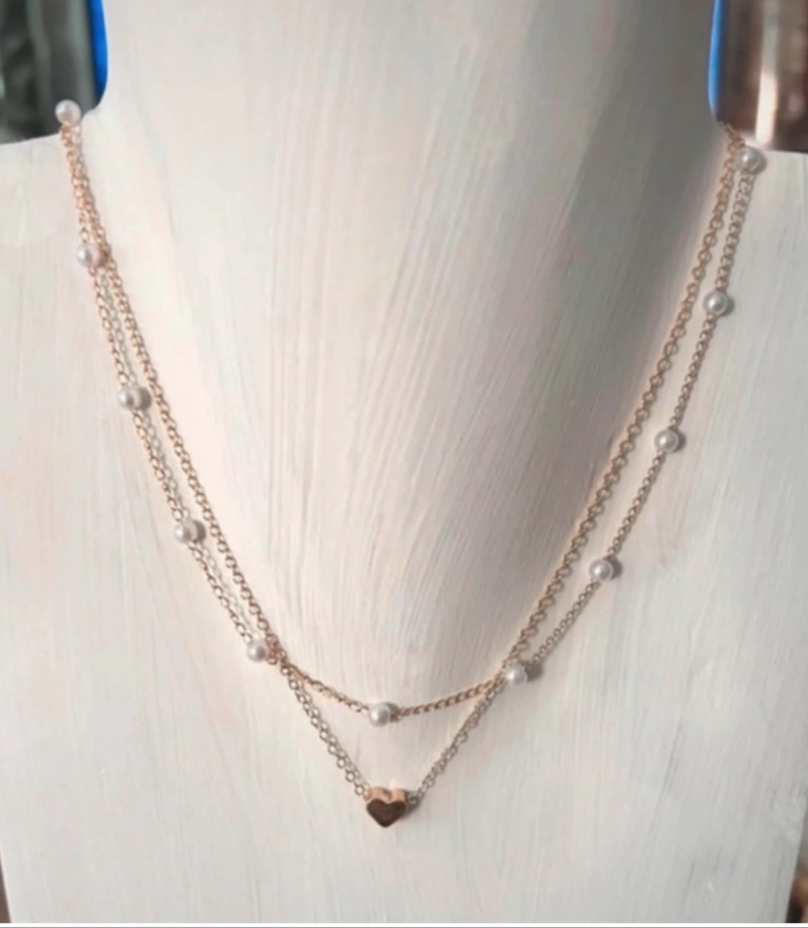 Collier double chaîne minimaliste avec pendentif cœur – photo 3